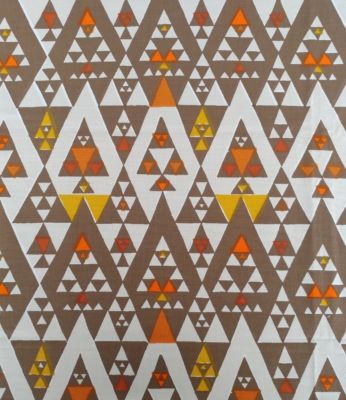 Mid Century Heavy Cotton Fabric Geometric Tribal Triangles Yellow Brown Orange-image
