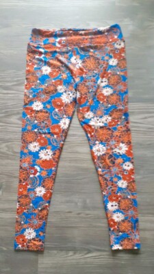 LueLaRoe Tall&Curvy Buttery Soft Leggings Rust&Blue Floral EXCELLENT-image