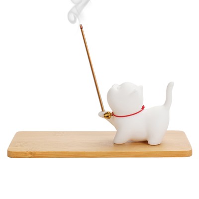 Cute Cat Incense Stick Holder With Ash Catcher Burner Joss Incense Stick Stand-image