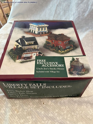 Liberty Falls collector club. 3 houses and a smoke house. Joss's Barber shop, L-image