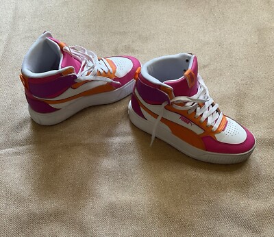 Puma Karmen Rebelle Mid Shoes Sz 7 White Pink Orange Platform Sneakers-image