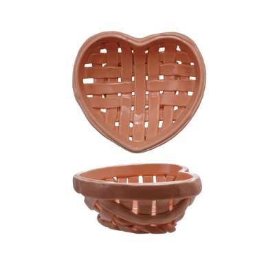 Creative Co-op Pink Stoneware Heart Shaped Woven Basket Novelty Decor-image