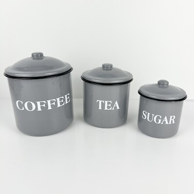 Coffee Bar Metal Containers W/ Lids Coffee Tea Sugar Set of 3 Creative Co-op-image