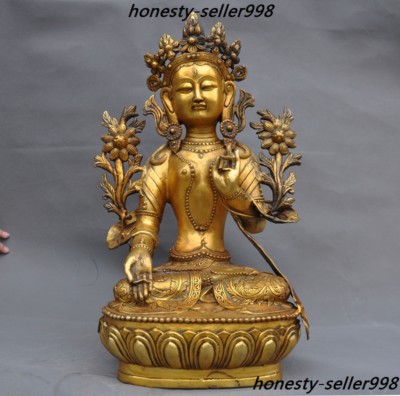 Old Tibetan Buddhism joss Bronze gilt White Tara Goddess Kwan-Yin Guanyin Statue-image