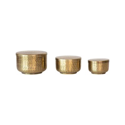 Creative Co-Op Hammered Debossed Aluminum Containers, Antique Brass, Set of 3-image