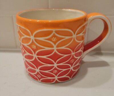Starbucks 2009 Orange Ombre Mid Century Modern 14oz Coffee Tea Mug Fall Colors-image