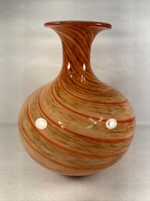 Mid-Century Italian Murano Atomic Orange Spiraled Art Glass Vase-image