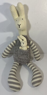 Creative Co-op Knit Gray and Cream Kangaroo and Joey Plush Stuffed Animal-image