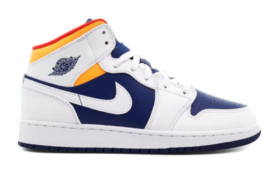 Air Jordan 1 Mid White Laser Orange Deep Royal Blue (GS)-image