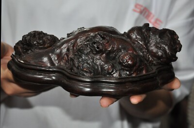 Collect old China Chinese Old wood Carved Joss Incense burner Censer statue-image