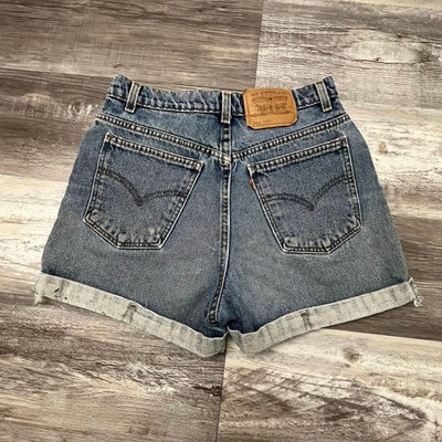Vintage 1990s Levi Jean Denim Blue Mid Wash Orange Tab Mom Jorts Women’s Shorts-image