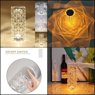 Lámpara de mesa cristal portátil recargable control decoraci para casa y familia-image
