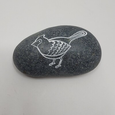 A Creative Co-Op Hand Painted Bird on Paperweight Rock Stone Garden Accessory-image