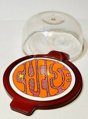Lacquer Ware Cheese Tray Dome Cutting Board MCM Retro Orange Red-image