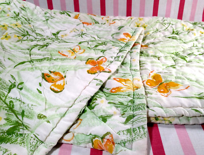 Gorgeous 1970s Mid Mod Colorful Orange Butterfly & Fern Graphic Baby Quilt 44x34-image