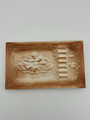Ceramic Mid-Century Retro Orange Cherubs Flowers Rectangular Ashtray - Japan-image