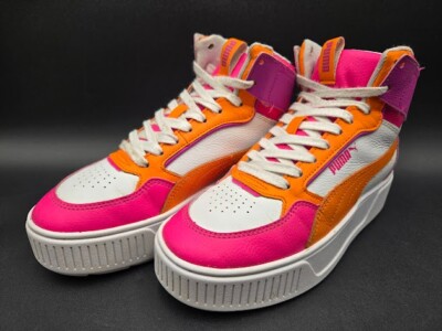 PUMA Shoes Youth Size 5.5 Karmen Rebelle Mid Platform Orange Hot Pink White-image