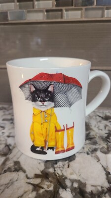 Creative Co-op Mug Cat With Umbrella Rain Boots-image
