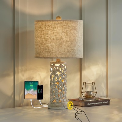 OYEARS 3-Way Dimmable 22'' USB A+C Touch Control Table Lamp with Nightlight f...-image