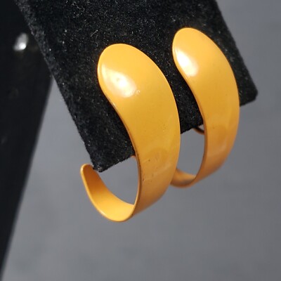 Vintage J Hoop Clip On Earrings Orange 80s Mid Century Modernist Bohemian 1.25