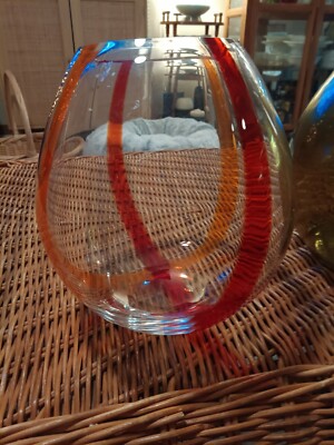 Mid Century Art Deco Bowl Orange And Red-image