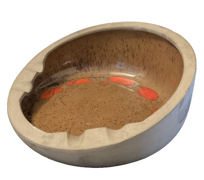 1970s Mid Century Modern Orange Glaze Cal USA Large Ceramic Large Ashtray 90C-image