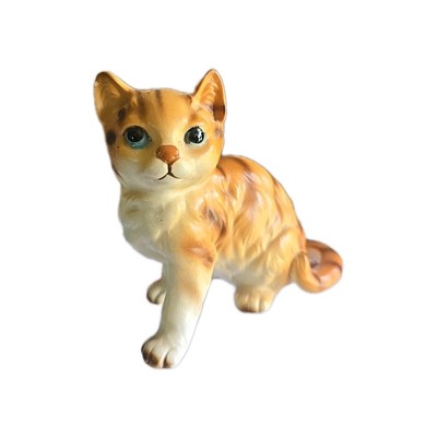Vintage Orange Tabby Striped Cat Blue Eye Porcelain Mid Century C9050 Sm Fleabit-image