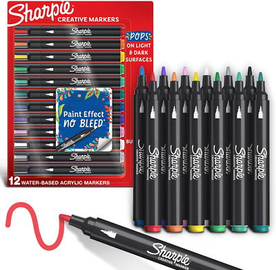 Creative Markers, Water-Based Acrylic Markers, Bullet Tip, Assorted Colors,12 Co-image
