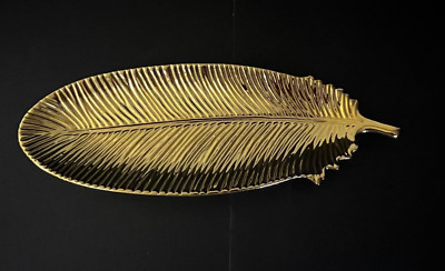Gold Ceramic Feather Jewelry Holder Dish Trinket Tray Creative Co-op Home Decor-image