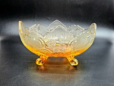 Vintage Jeanette Glass Marigold Footed Oval Bowl 10