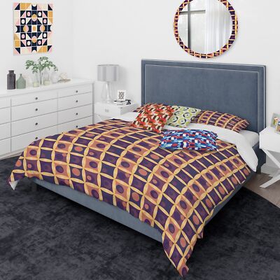 Designart 'Retro Grid in Orange' Mid-Century Modern Duvet-image