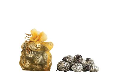 Creative Co-Op Embossed Mercury Glass Ornaments in Organza Bag, Distressed Gr...-image