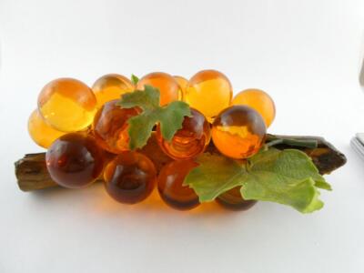 Vintage Mid Century Modern Orange Lucite Grape Cluster Display VERY GOOD COND-image