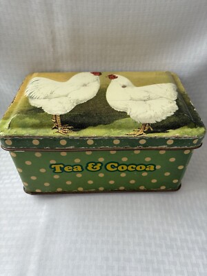 Creative Co-op Chicken Tin Tea & Cocoa Storage Farmhouse Decor Kellie Montana -image