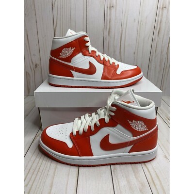Nike Air Jordan 1 Mid Syracuse Womens Size 12 White Habanero Red BQ6472 116-image