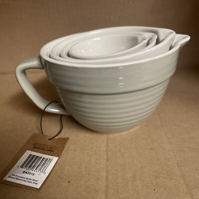 Creative Co-Op Stoneware Bowl Shaped Stackable Measuring Cups Set of 4 Grey-image