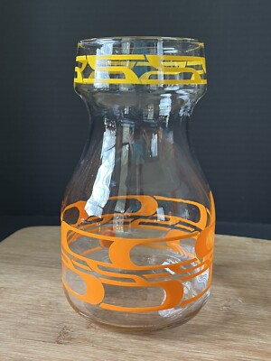 Vintage Orange, Yellow Glass Juice Container 1960s Libbey Mid-century Geometri-image