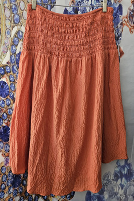 Anthropologie Mauve Crushed Orange Skirt Medium Mid Length Tiered Pleated Lined-image