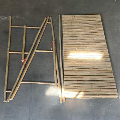 CREATIVE CO-OP Handmade Bamboo Slatted Table w/ Overhead Rod-image