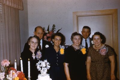 Kodak Slide 1950s Orange Border Kodachrome Family Wedding Cake -image