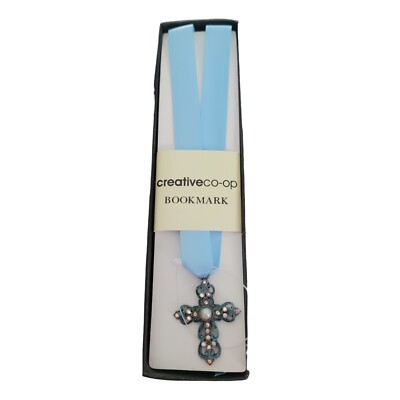 Creative Co-op Blue Cross Ribbon Bookmark Christian Religious Bible Reading Gift-image