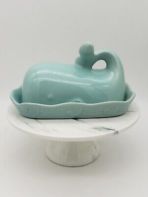Creative Co-op Whale Butter Dish Turquoise Ceramic Ocean Sealife Blue Green NEW-image