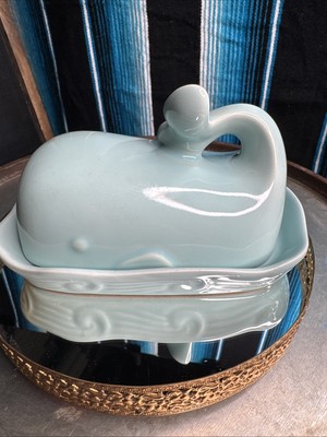Ceramic Aqua Whale Covered Butter Cheese/Dish 7