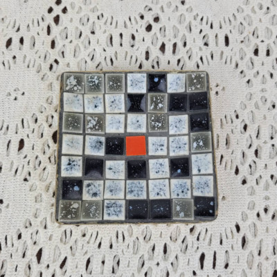 Vintage 50s 60s Tile Orange Black MCM Mid Century Modern Trinket Dish Ashtray-image