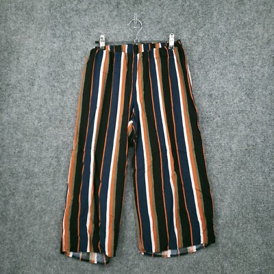 Rue21 Pants Womens S Small Blue Orange Capri Mid-Rise Wide-Leg Striped Pull On-image