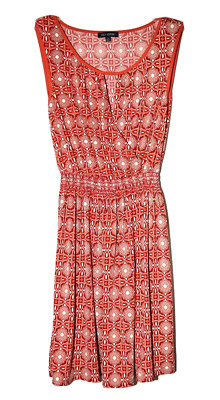 Max Edition Orange White Floral Wide Elastic Waist Jersey Stretch Dress Size S-image
