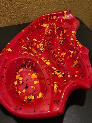 Large Mid Century Modern ashtray Red Orange Yellow Black Lava Flow Sides-image
