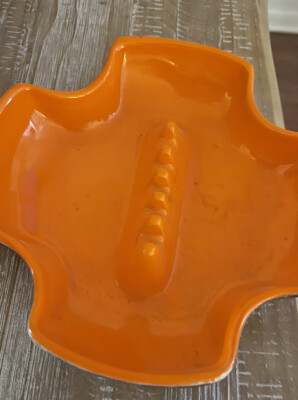 Vintage Sequoia Ashtray Flame Red Orange Lava Glaze W/wood Finish Mid Century-image