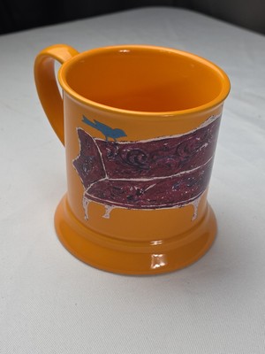 Little E Studio Creative Co-Op Coffee Cup Mug Orange Red Couch Blue Bird 4