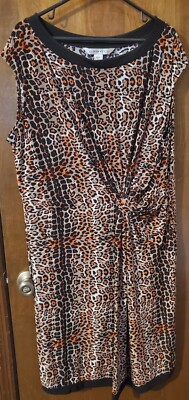 Plus Size 22 Knit Orange Leopard Print Dress-image